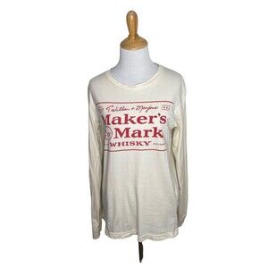 Maker's Mark Cream and red Long Sleeve T shirt Tee. Size Small
